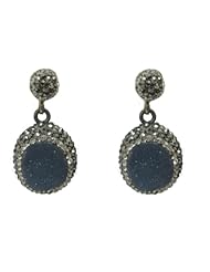 Sterling Silver Custom made Turkish Style Earrings With Druzy stones and trimmed with CZ White stones Comes in Gift Box