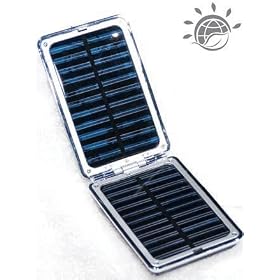 Leather Flip-Open Solar Charger. A solar charger for cell phones. 0.77 watt solar panel,1000 mAh rechargable batteries.