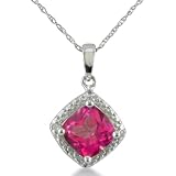 1 1/2ct Pink Topaz and Diamond Cushion Cut Pendant in Sterling Silver