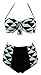 Cocoship Retro Black White Geometric Patterns High Waist Bikini Tassel Swimsuit(FBA)
