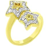 Pave Two Star 14k Gold Plate Antique Style Cubic Zirconia CZ Costume Ring (Size 5,6,7,8,9,10)