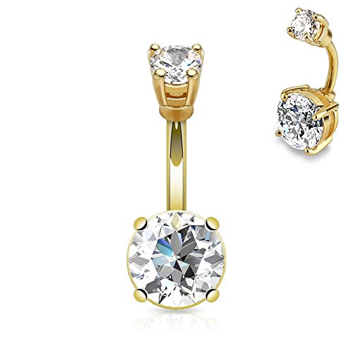 Piercedoff large prong set cz 14kt gold plated navel ri…