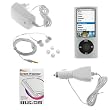 GTMax Clear Soft Rubber Silicone Skin Cover Case + Car Charger + Home Charger + White Stereo Candy Soft Gel Headset 3.5mm + Clear LCD Screen Protector for Apple iPod nano 16GB 8GB 5th 5G Generation NEWEST MODEL