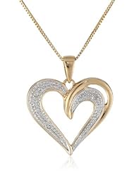 Sterling Silver with Gold Plated 0.015 cttw Diamond Heart Pendant Necklace, 18"
