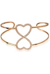 Bling Jewelry 925 Silver Rose Gold Plated CZ Open Hearts Infinity Cuff Bracelet