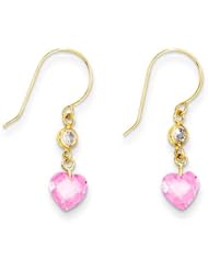 MadiK® 14k Yellow Gold Polished Clear & Pink CZ Heart Dangle Earrings