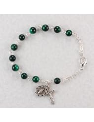 Sterling Silver Malachite Bracelet Catholic Charms Pendant Jewelry Religious