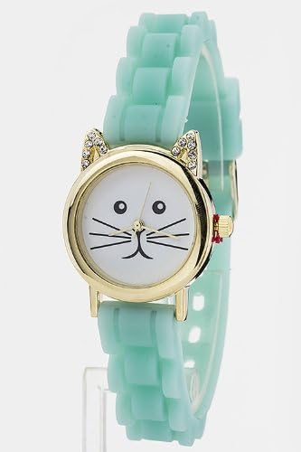 Karmas Canvas Crystal Ears Silicon Kitty Watch (Mint)