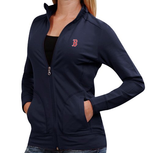 Cutter & Buck Boston Red Sox Ladies Ravenna Raw Edge Full Zip Sweatshirt - Navy Blue (Small)