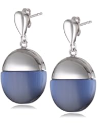 Sterling Silver Synthetic Blue Cats Eye Earrings (19 cttw)
