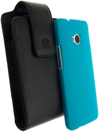 CASE123 MPS XXL Premium Large Oversized Genuine Leather Swivel Belt Clip Holster for HTC One M7 (with Incipio Feather Shine Slim Case Cover - Grey)