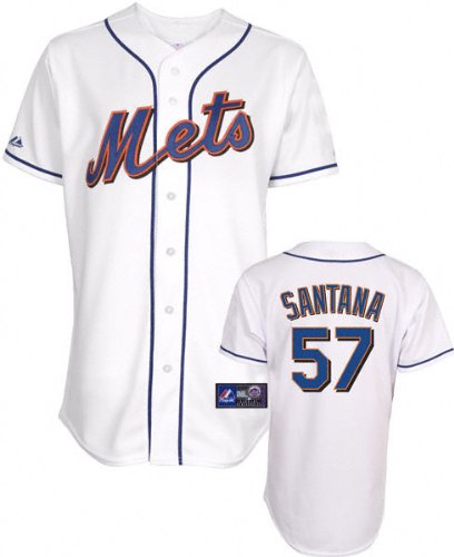MLB Johan Santana New York Mets Youth Short Sleeve 6 Button Synthetic Replica Jersey (White, Large)