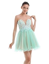 Lace Beaded Floral Print Short Sweetheart Polyester/Tulle Evening Dress/Homecoming Dress/Bridesmaid Dress/Prom Dress 