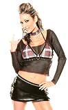 Sexy School Girl Costume Rocker Chick Costume Punk 4 Pc Set Gothic Fishnet Top Skirt Choker