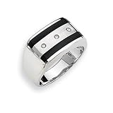 Diamond and Onyx Sterling Silver Men's Ring (Sizes 9-11)