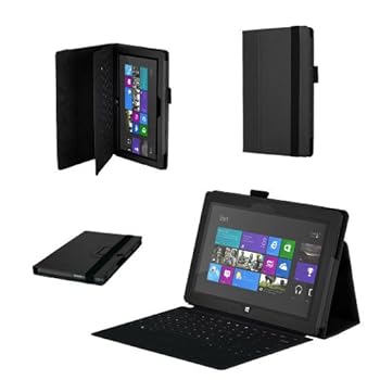 DURAGADGET Etui luxe pratique aspect cuir noir sur mesure avec stand de maintien pour la tablette PC hybride Microsoft Surface RT 10.6