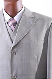 Men's Superior 150's Single Breasted 3 Button Tan Windowpane Vested Dress Suit with Wide Leg Pants