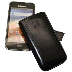 Suncase Ledertasche (Lasche mit R�ckzugfunktion) f�r Samsung i9000 Galaxy S / i9001 Galaxy S Plus schwarz