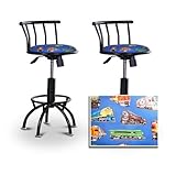 2 24"-29" Blue Train Fabric Seat Black Adjustable Specialty / Custom Barsto ....
