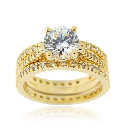 18K Gold over Sterling Silver Round CZ Wedding Engagement Ring Set 41yBfw0K5HL 18K Gold over Sterling Silver Round CZ Wedding Engagement Ring Set