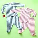 Baby Striped Footie Pajamas-Organic Layette - Layette Set (Blue) 0-3 mos.