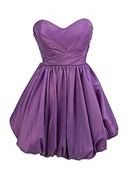 Strapless Sweetheart Gathered Pleated Short Natural   Waistline Bubble Dress Full-Skirt Taffeta Prom Dress 
