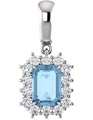 18K White Gold 7.00x5.00mm Emerald Cut Sky Blue Topaz and Diamond Pendant -- LIFETIME WARRANTY