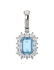 Platinum 7.00x5.00mm Emerald Cut Sky Blue Topaz and Diamond Pendant -- LIFETIME WARRANTY