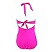 HDE Women's Retro One Piece Swimsuit Plus Size Padded Halter Vintage Swimsuit (Pink Ruched Monokini, X-Large)