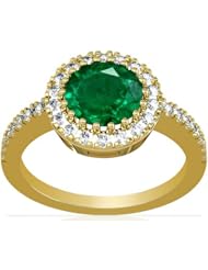 14K Yellow Gold Round Cut Emerald Ring With Sidestones