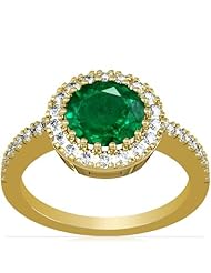 18K Yellow Gold Round Cut Emerald Ring With Sidestones