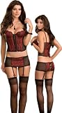 Best Price Sexy Red & Black Bustier Lingerie - 4 Piece Set