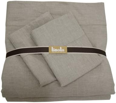 Linoto Belgian Eco Linen Sheets Bed Sheet Set Natural King Size 4 Piece