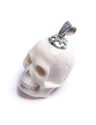 Jewelry: White skull sterling silver goth carved bone pendant necklace by 81stgeneration - 81stgeneration