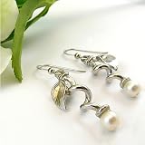 Twining Pea Earrings - Sterling Silver with White Pearls