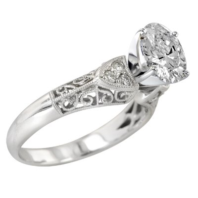 0.14 CT TW ROUND DIAMOND ANTIQUE STYLE ENGAGEMENT RING SETTING MADE IN 18K WHITE GOLD