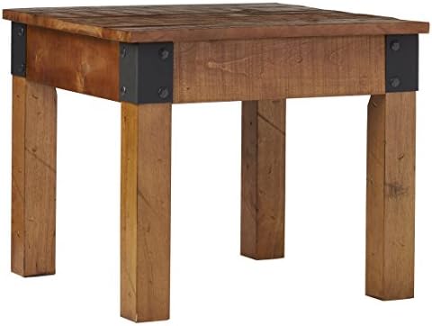 Bors End Table - Comes in a Rustic Style and Sturdy Structure - Brown Finish with Exposed Metal Corners - A Combination of Old Style and Modern Usability