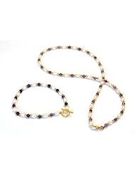 Toc Freshwater Pearl and Amethyst Bead Necklace and Bracelet Set