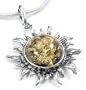 Sterling Silver Baltic Green Amber Flaming Sun Pendant
