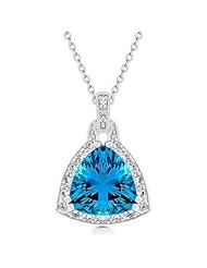 Alexander James White Gold Rhodium Bonded Pendant with a Aqua Cubic Zirconia Center Stone and Round Cut Clear Cubic Zirconia Accents in a Prong Setting in Silvertone Chain Not Included