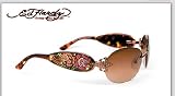 ED HARDY EHS 014 THREE OLD SCHOOL ROSES TORTOISE FRAME BROWN GRADIENT SWAROSKI CRYSTAL SUNGLASSES