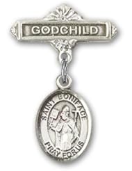 Sterling Silver Baby Badge with St. Boniface Charm and Godchild Badge Pin