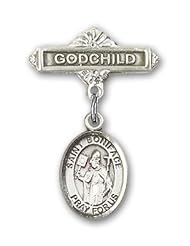 Sterling Silver Baby Badge with St. Boniface Charm and Godchild Badge Pin