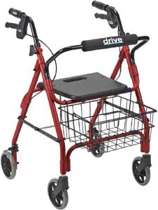 Lever Brake 4 Wheel Aluminum Rollator with Various Seating Options , Color: Red Seat Style: Padded