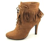 Qupid Camel Fringe Ankle Boots Politic-61