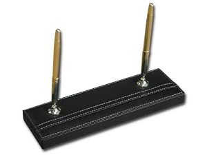 Rustic Black Leather Pen Stand (Gold)