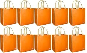 Reusable Grocery Tote Bags, Orange W/contrast Trim, Super Saver 10 Pack