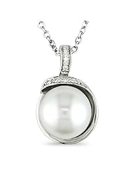 Silver Diamond and FW 9-10mm Button Pearl Pendant