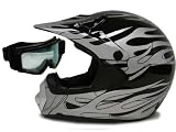 Adult Black Flame Dirt Bike Atv Motocross Off-road Helmet Dot W/goggles (Small)