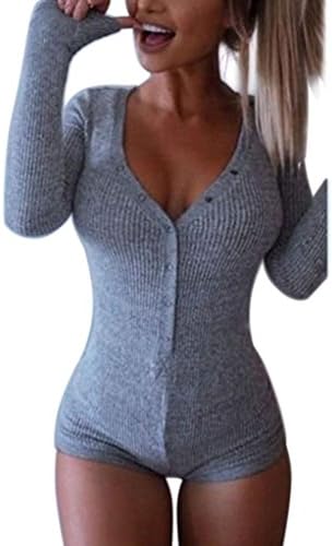 RUNCENT V-neck One Piece Bodysuit Long Sleeve Bodycon Rompers Overall